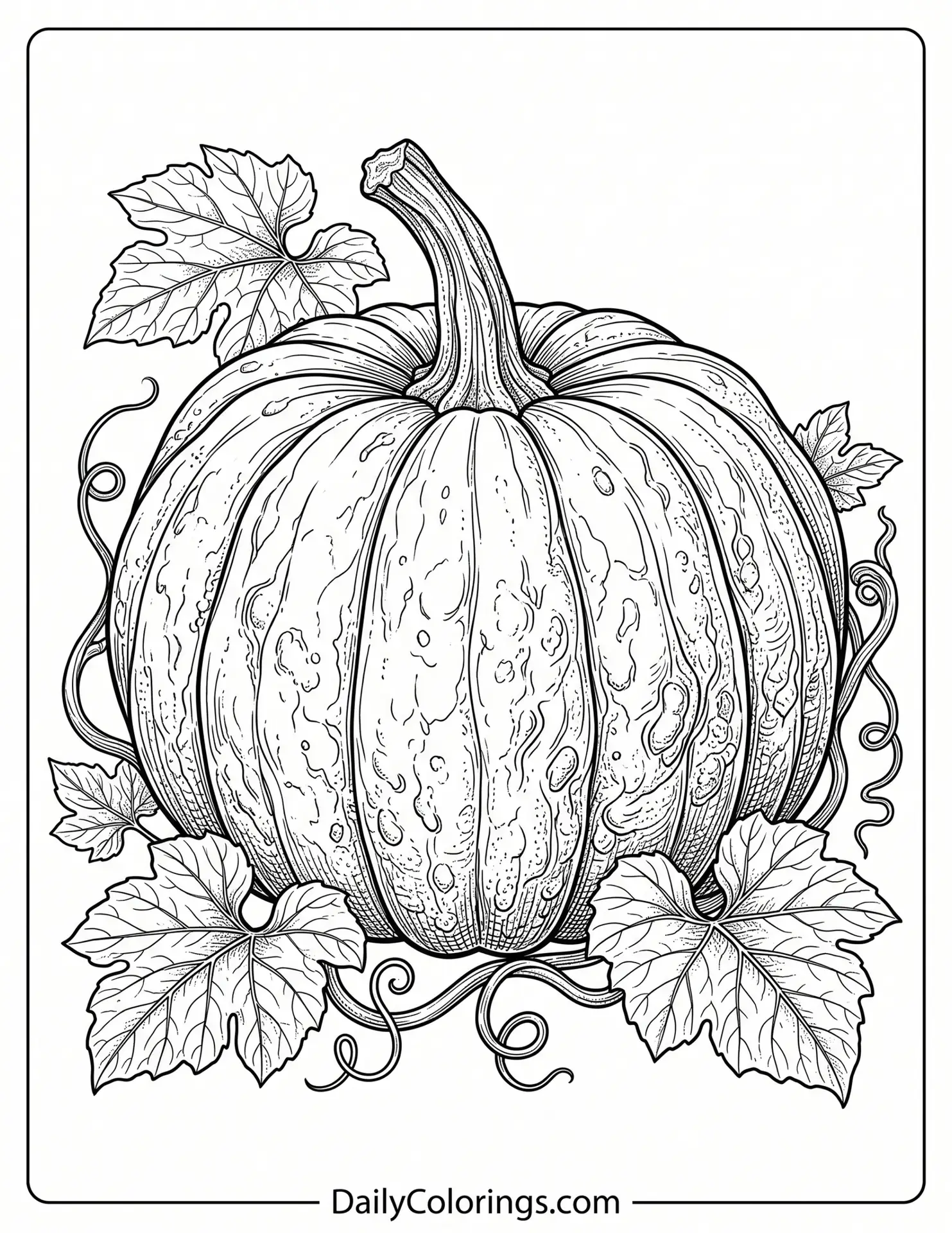 Pumpkin coloring page printable for kids and adults