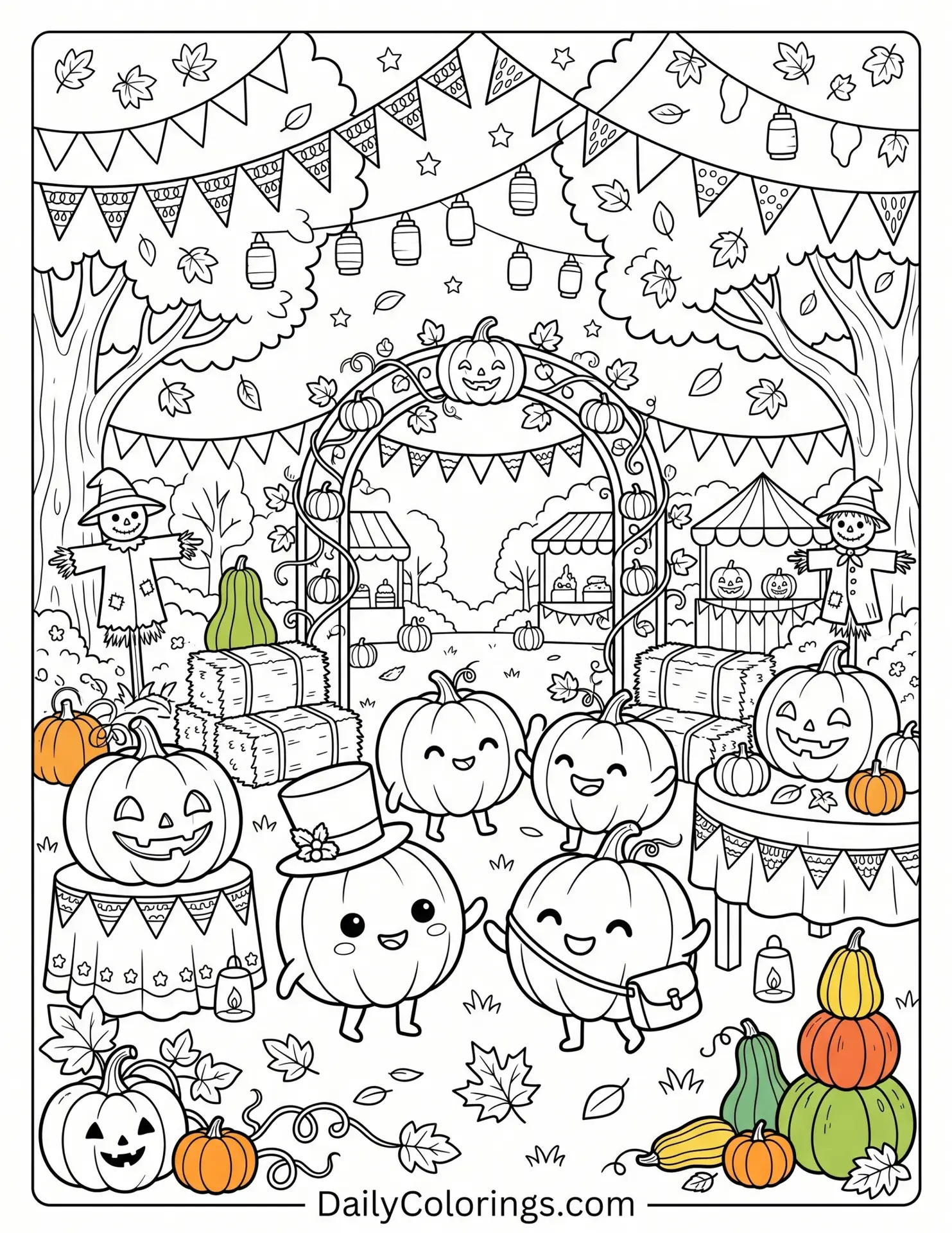 Pumpkin coloring page printable for kids and adults