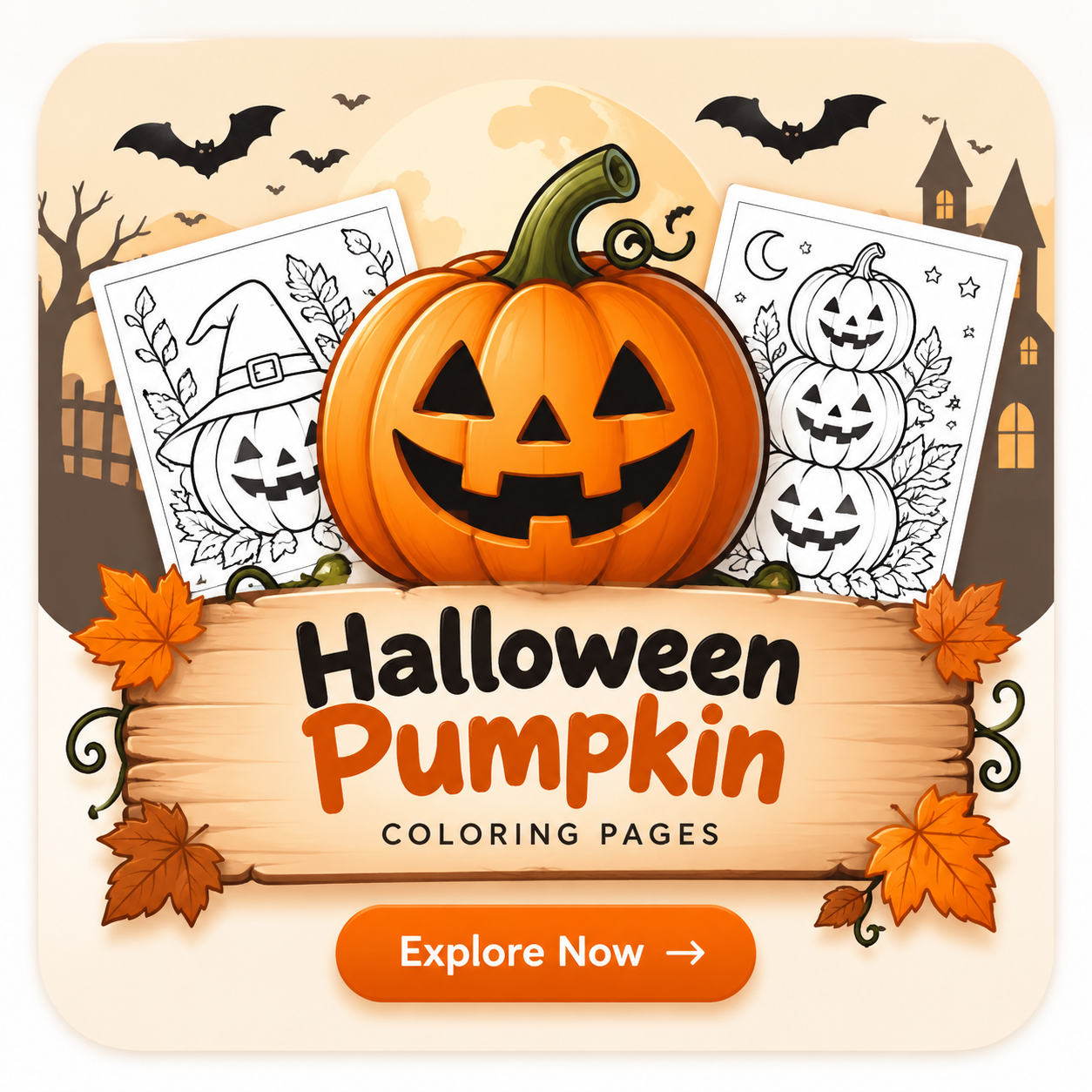 Pumpkin Halloween Coloring Page Printable for Kids and Adults