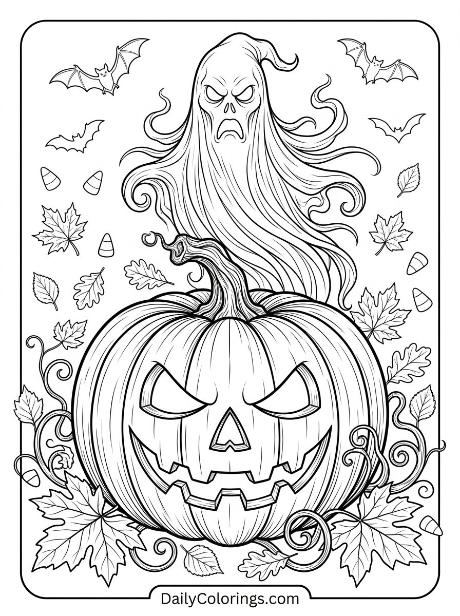 Ghost with Pumpkin coloring page