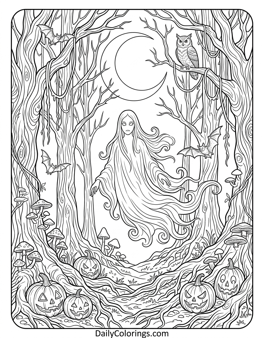Ghost in a Haunted House coloring page