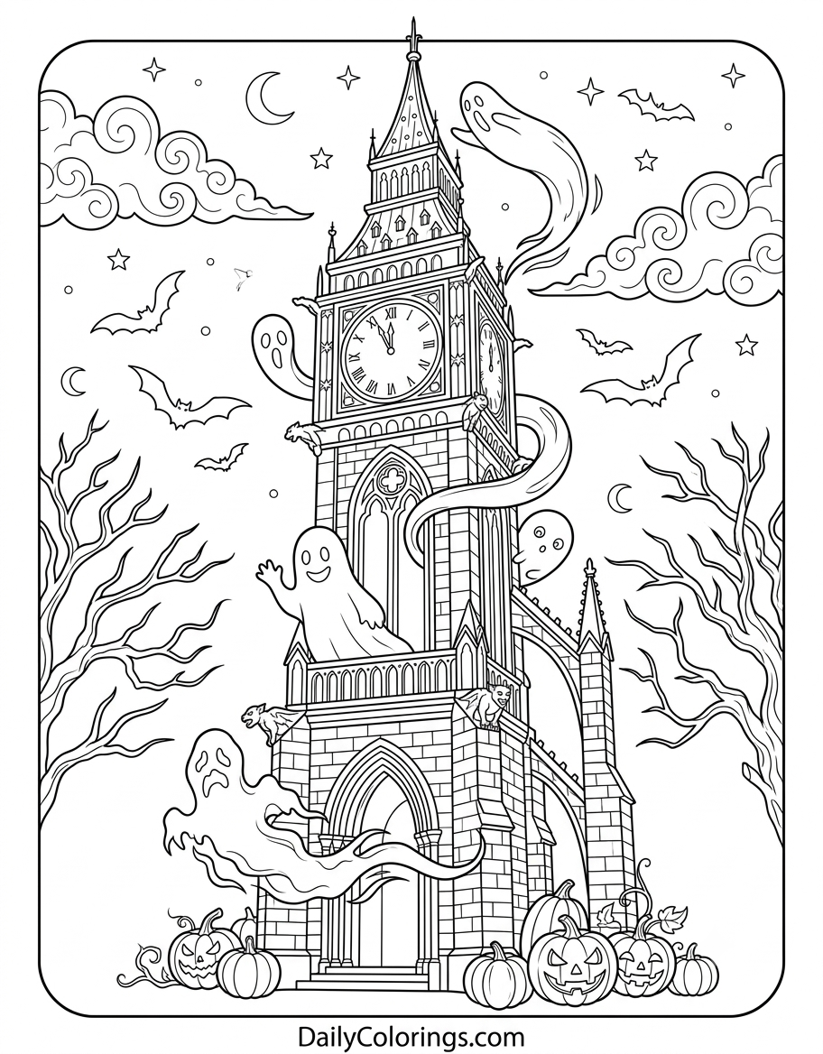 Ghost with Balloons coloring page
