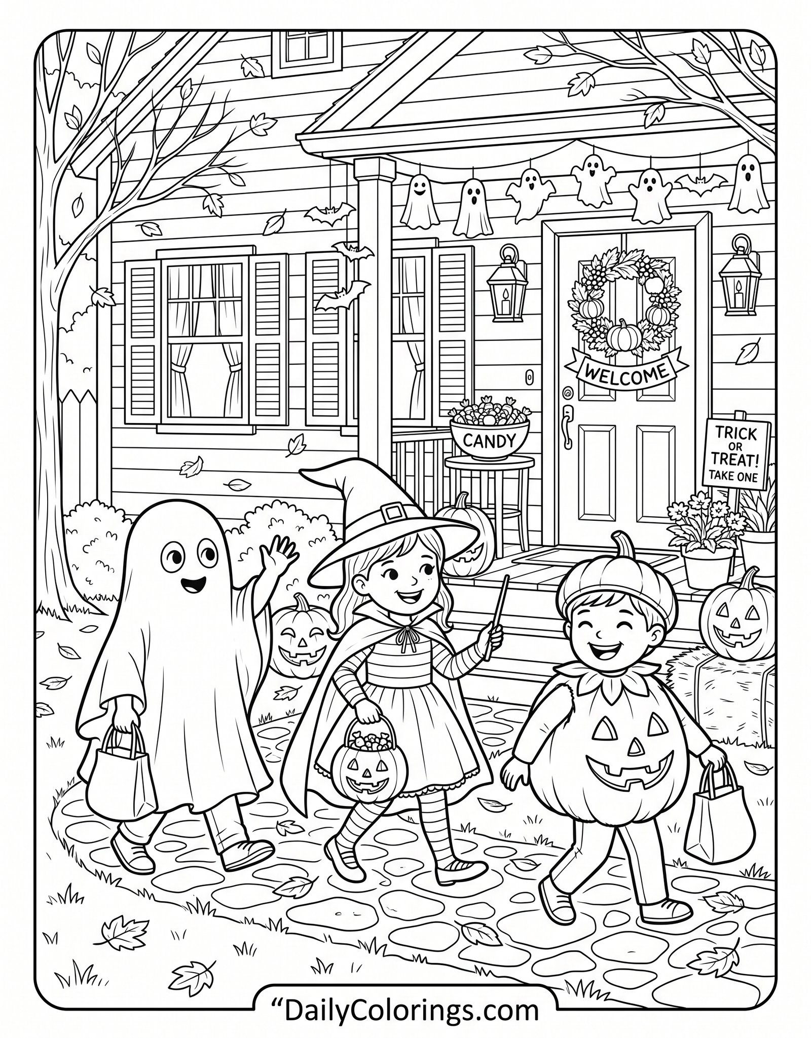 Halloween coloring page printable for kids and adults