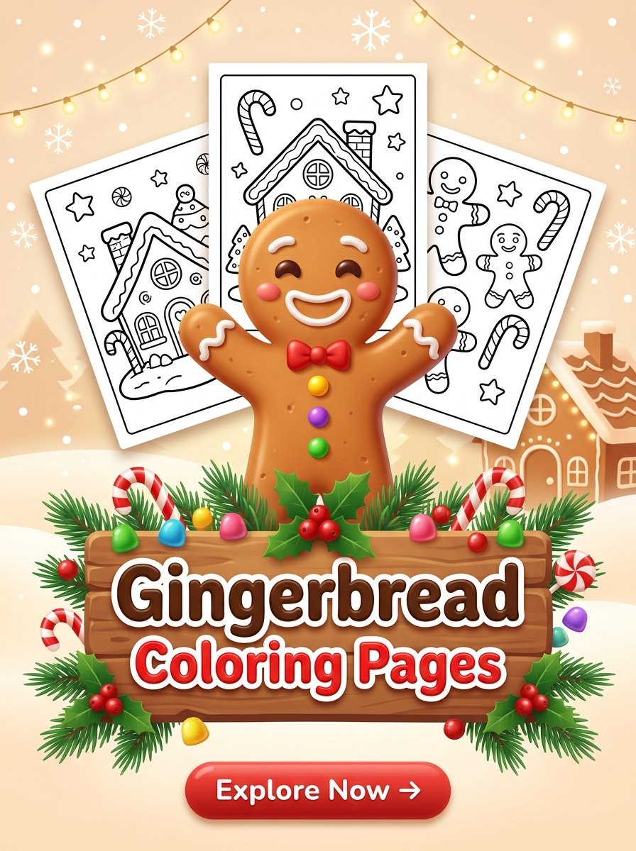 Gingerbread Christmas Coloring Page Printable for Kids and Adults