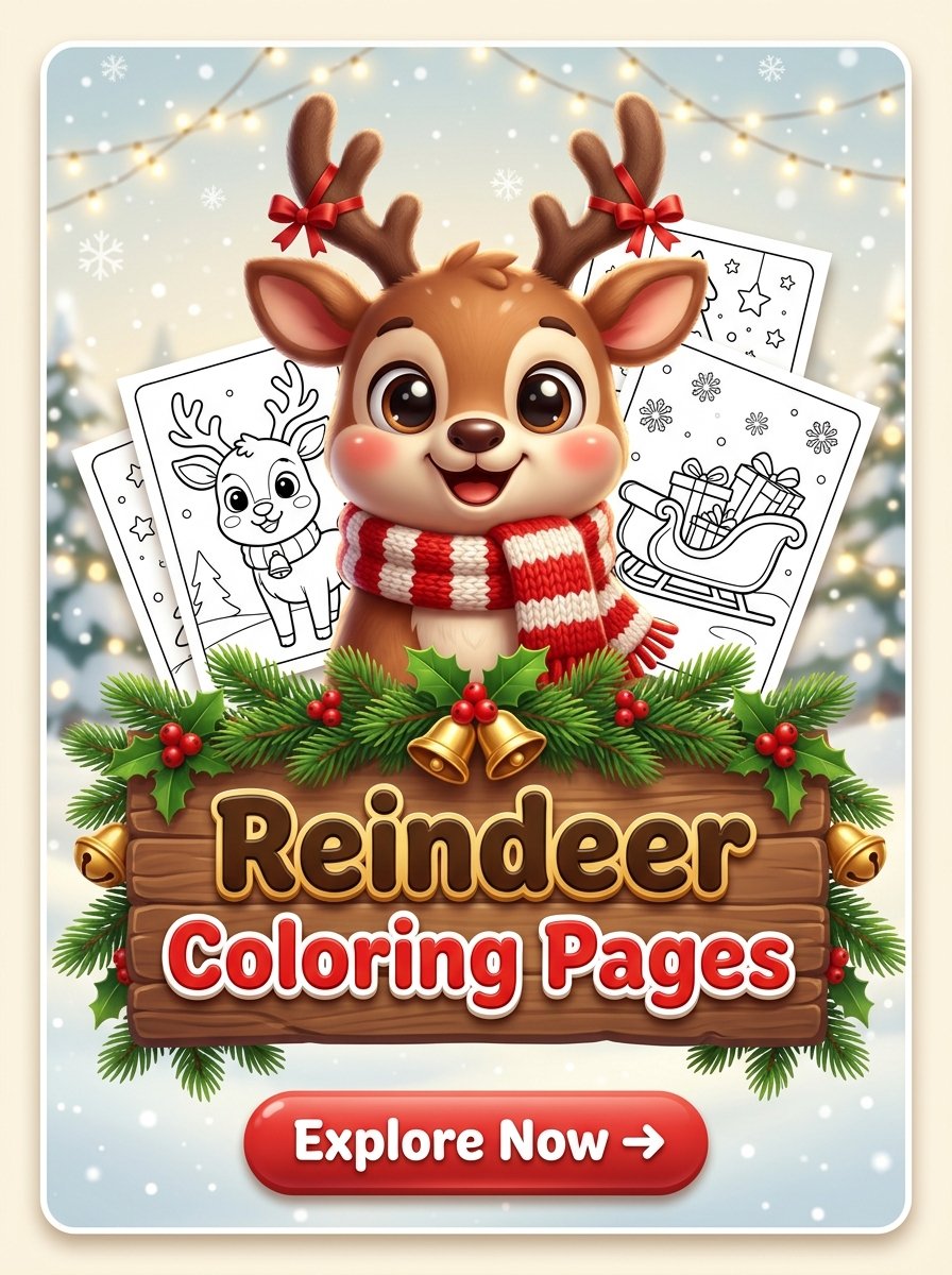 Reindeer Christmas Coloring Page Printable for Kids and Adults