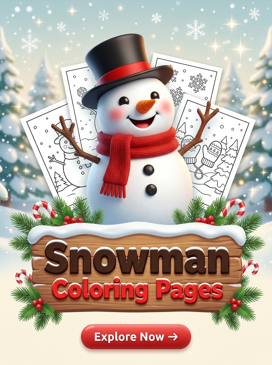 Snowman Christmas Coloring Page Printable for Kids and Adults