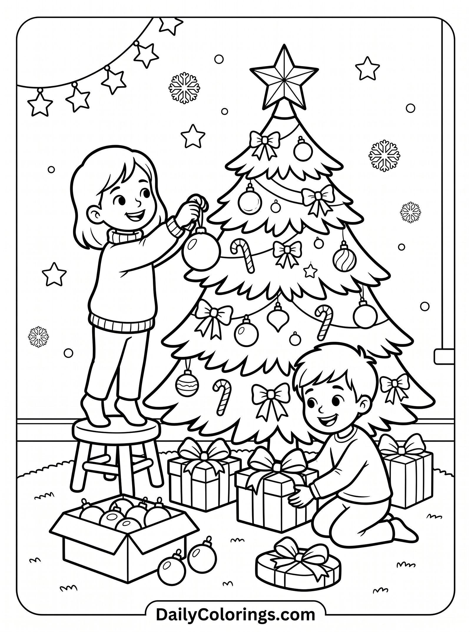 Christmas Tree with Reindeer coloring page