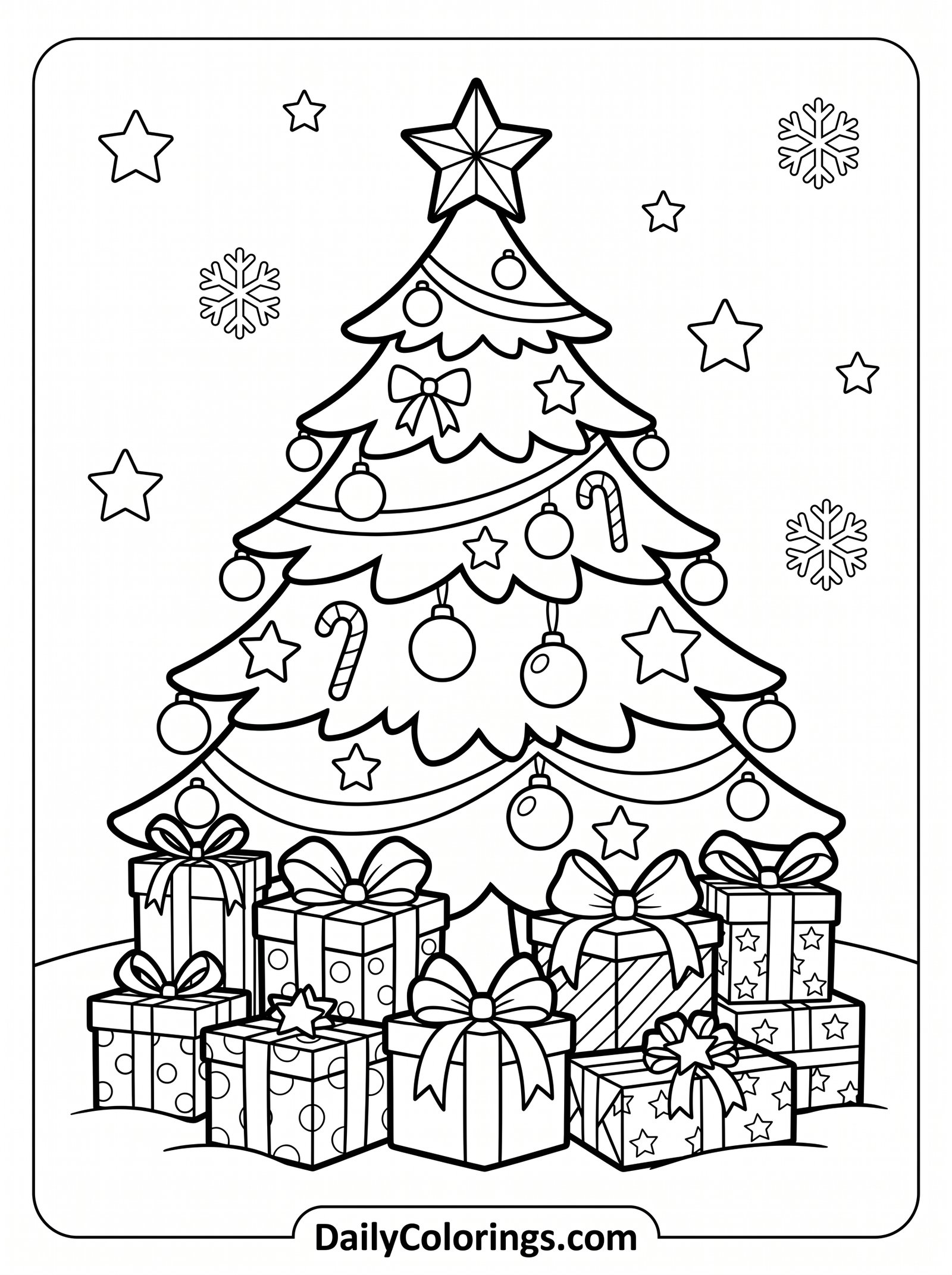 Christmas Tree with Presents coloring page