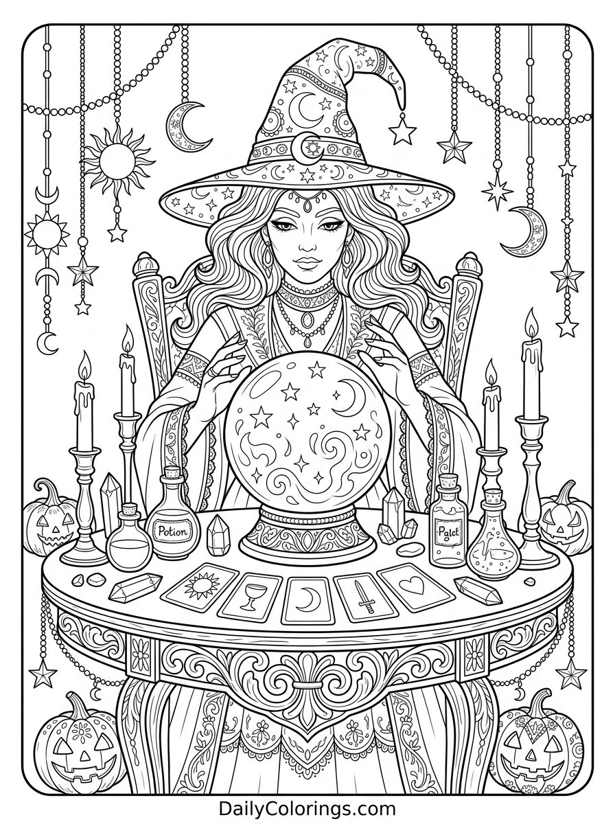 Witch with Owl coloring page