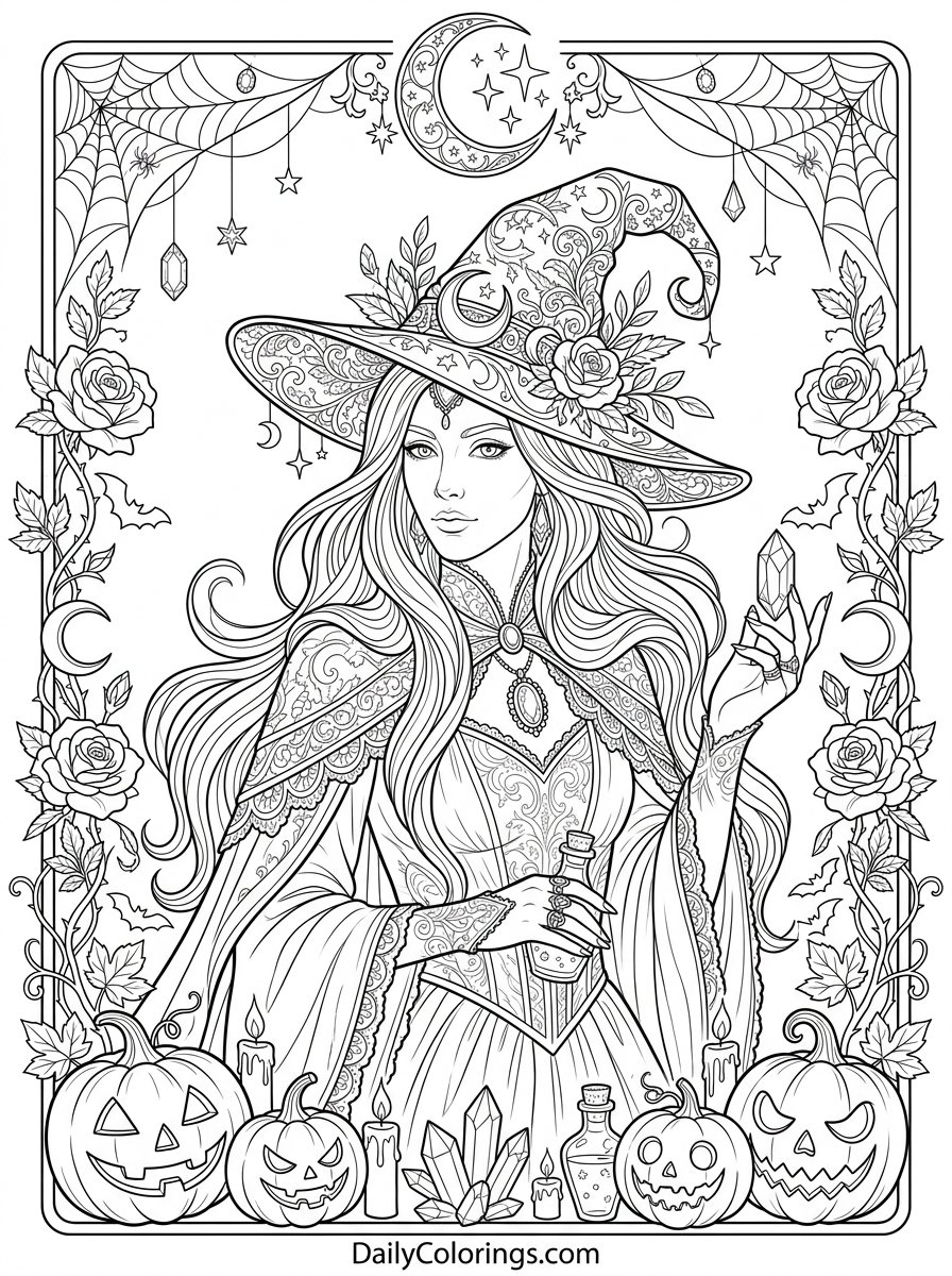 Witch Mandala coloring page