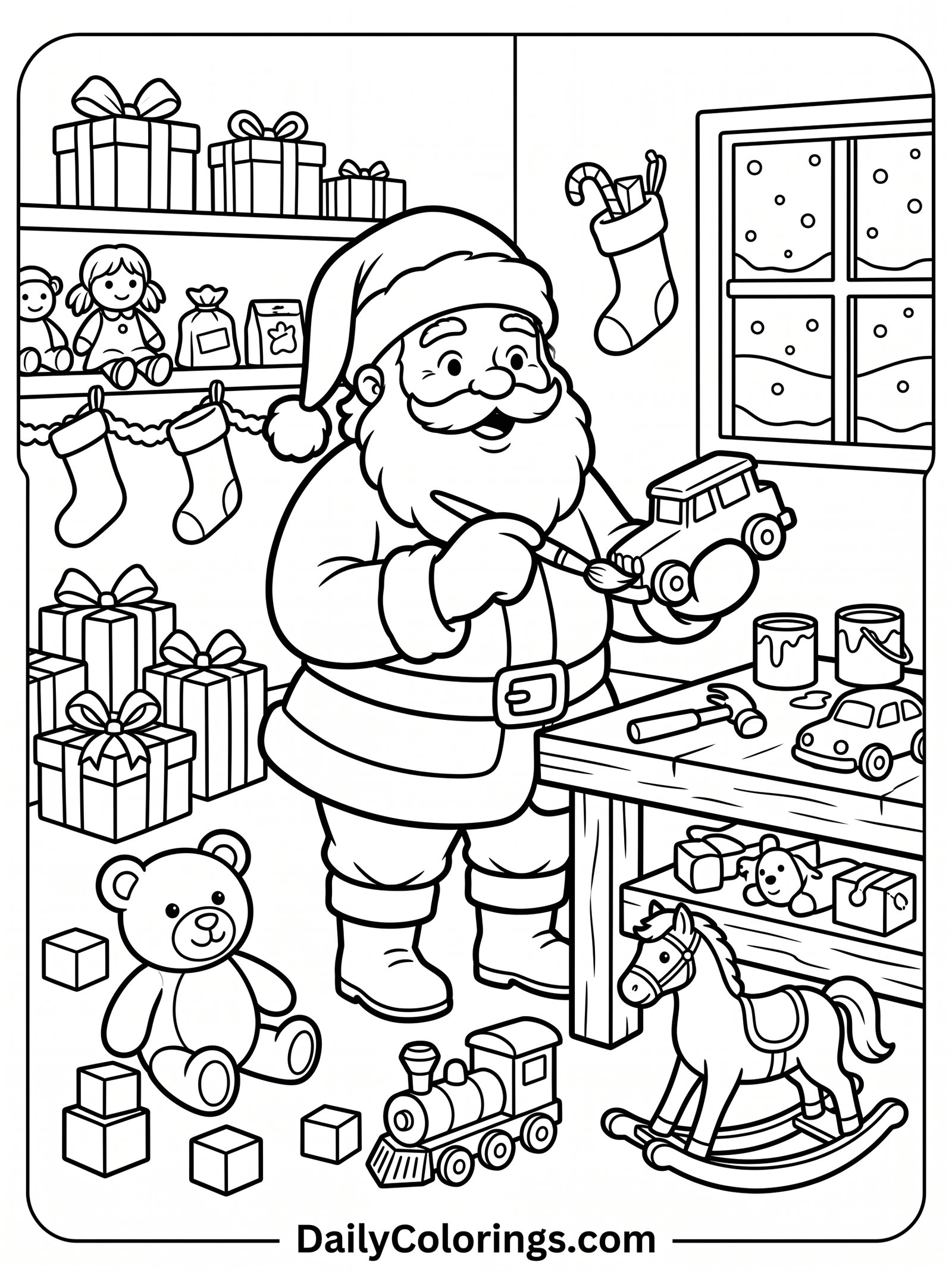 Santa with Gingerbread coloring page