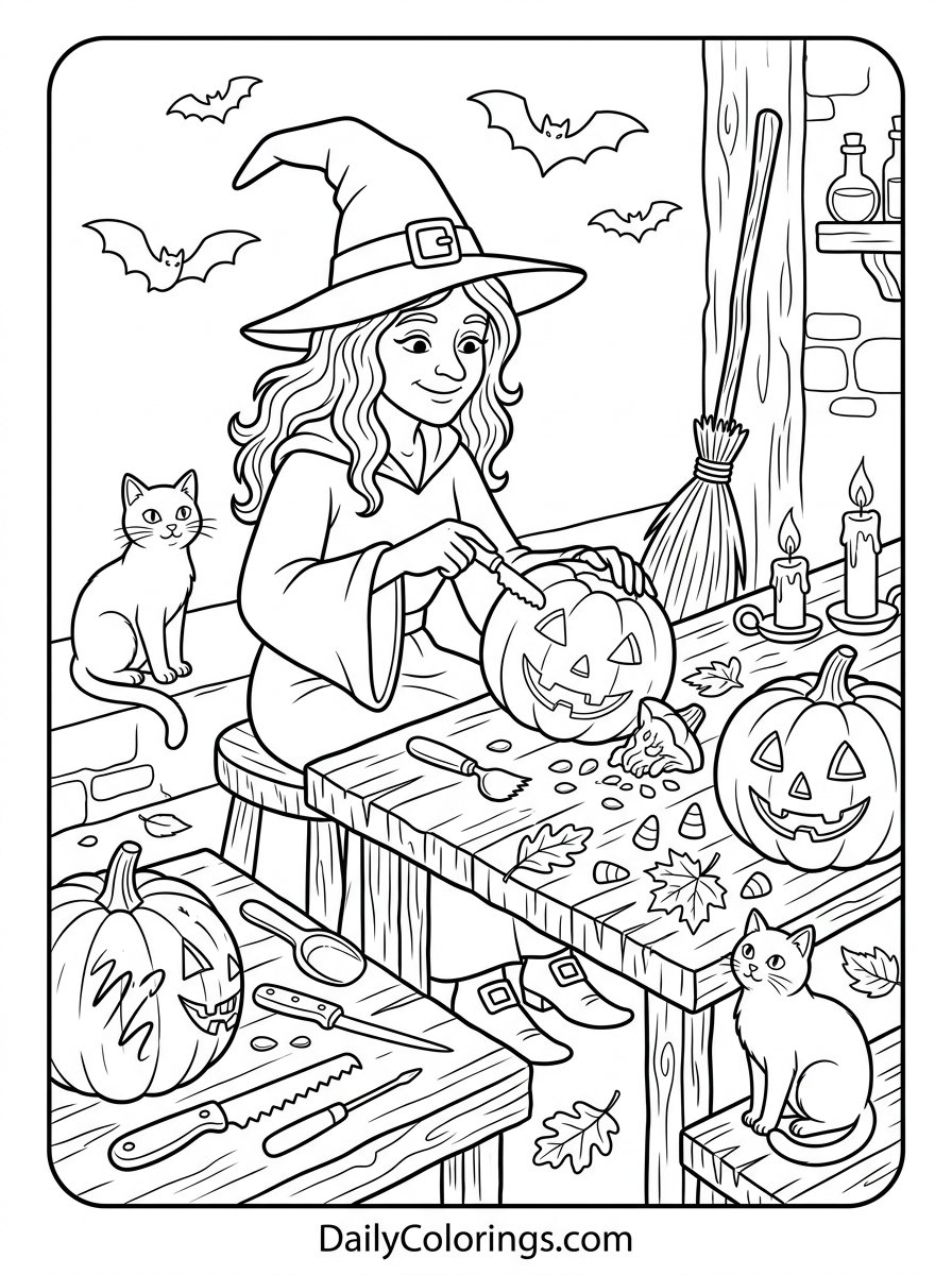 Witch Casting a Spell coloring page