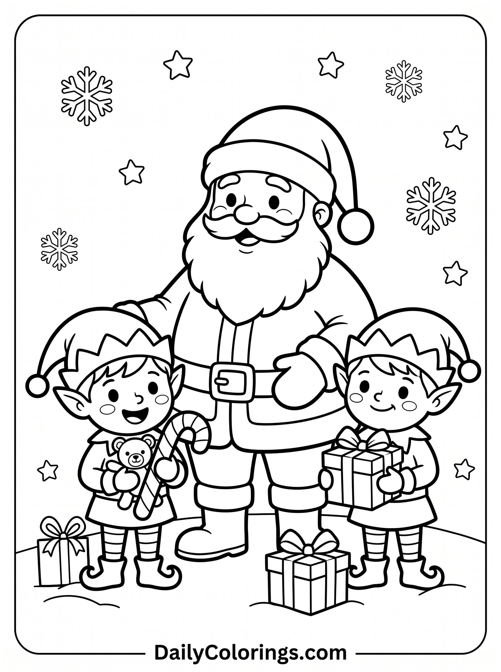 Santa with Elves coloring page