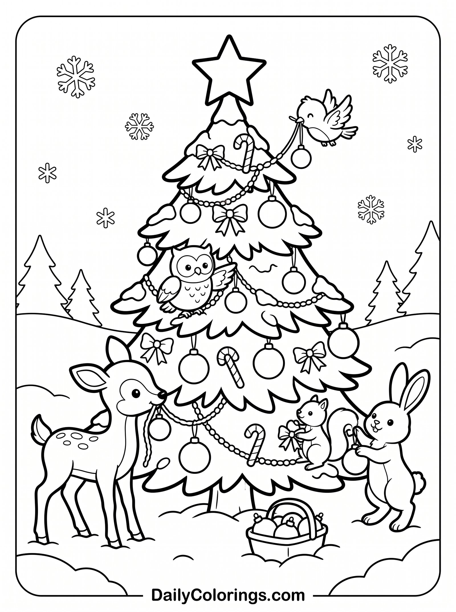 Christmas Tree with Snowman coloring page